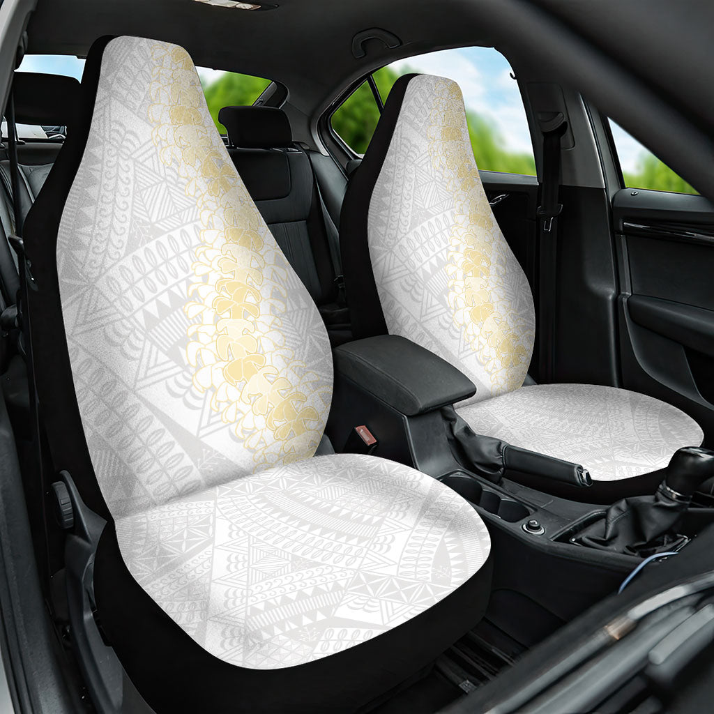 Niue White Sunday Car Seat Cover Niuean Hiapo With Puakenikeni Lei LT05 One Size White - Polynesian Pride