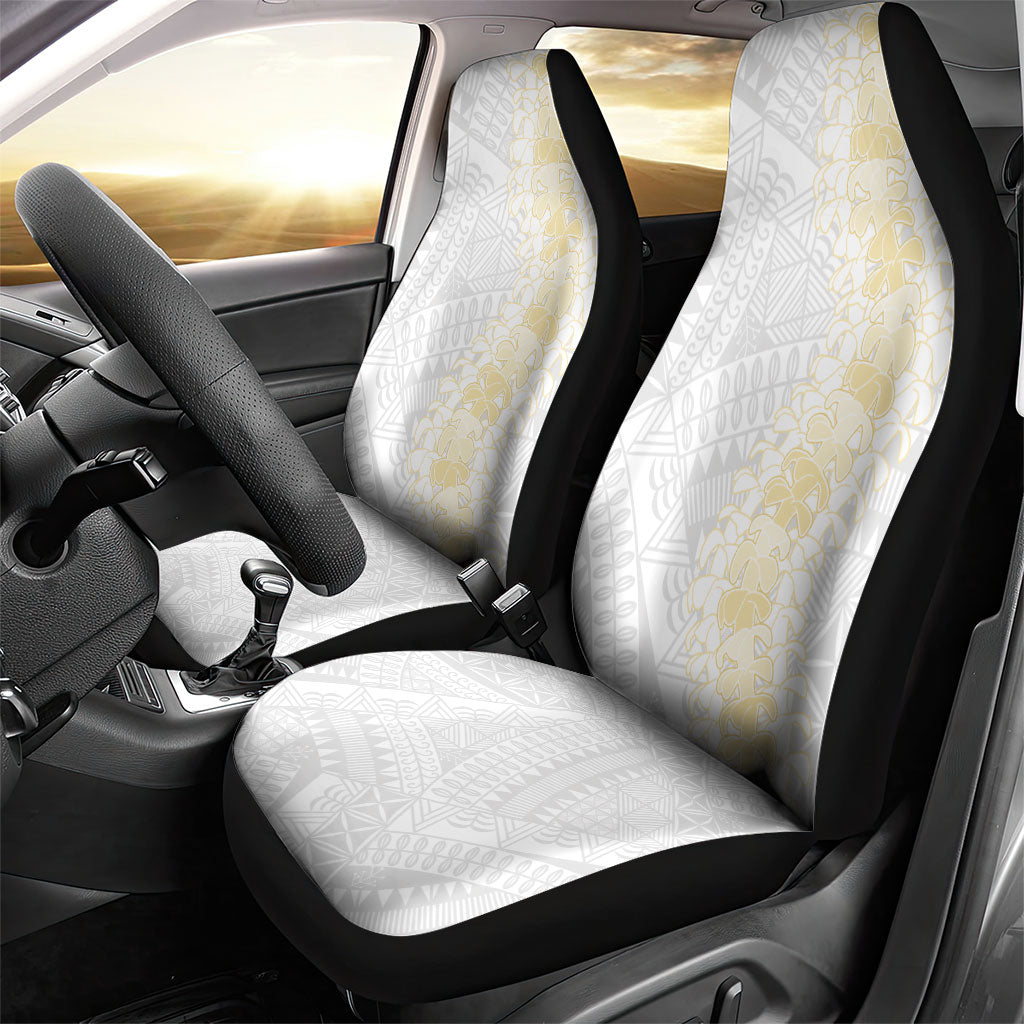 Niue White Sunday Car Seat Cover Niuean Hiapo With Puakenikeni Lei LT05 - Polynesian Pride