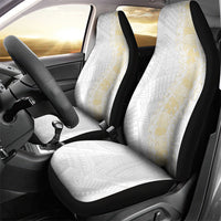 Niue White Sunday Car Seat Cover Niuean Hiapo With Puakenikeni Lei LT05 - Polynesian Pride