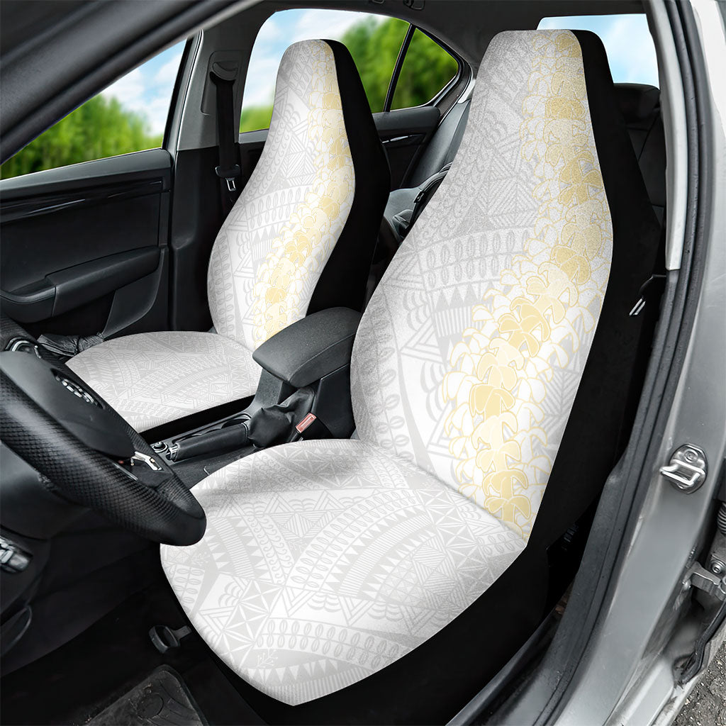 Niue White Sunday Car Seat Cover Niuean Hiapo With Puakenikeni Lei LT05 - Polynesian Pride