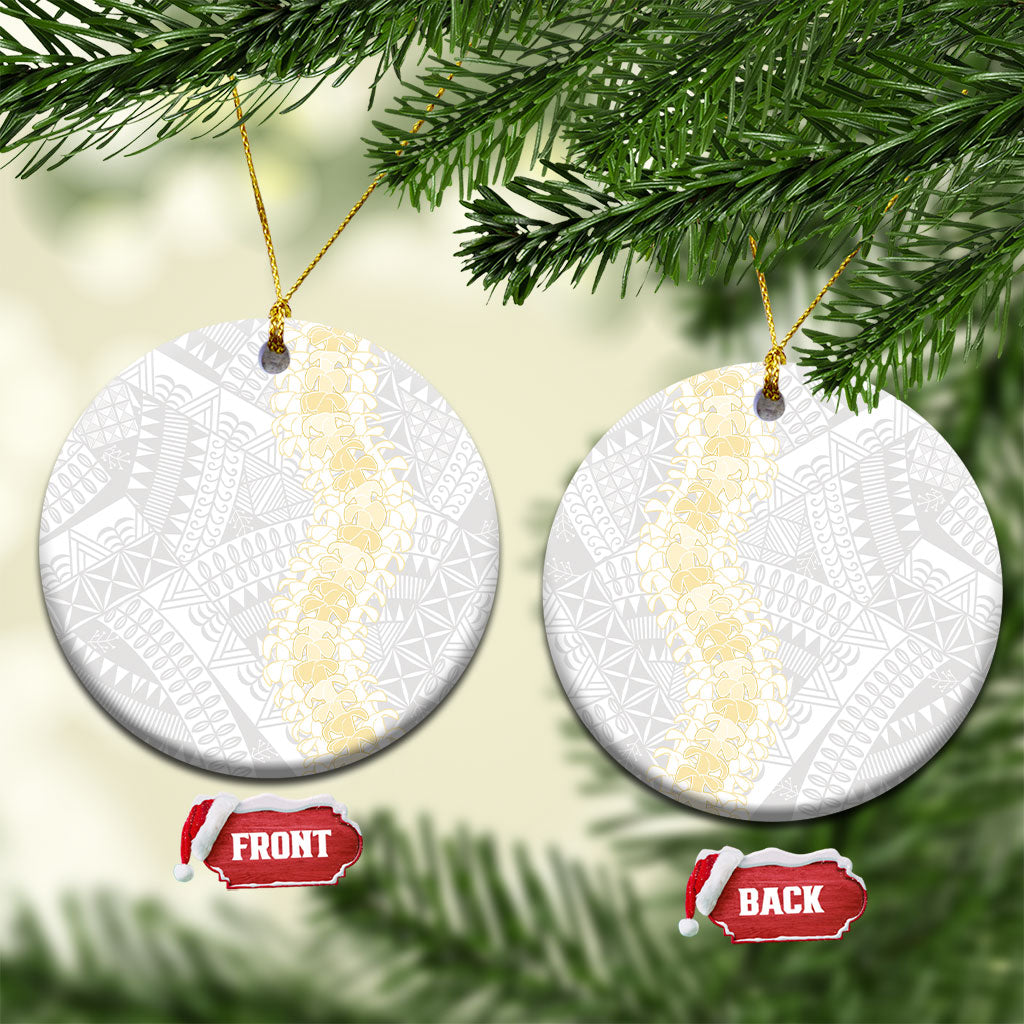 Niue White Sunday Ceramic Ornament Niuean Hiapo With Puakenikeni Lei