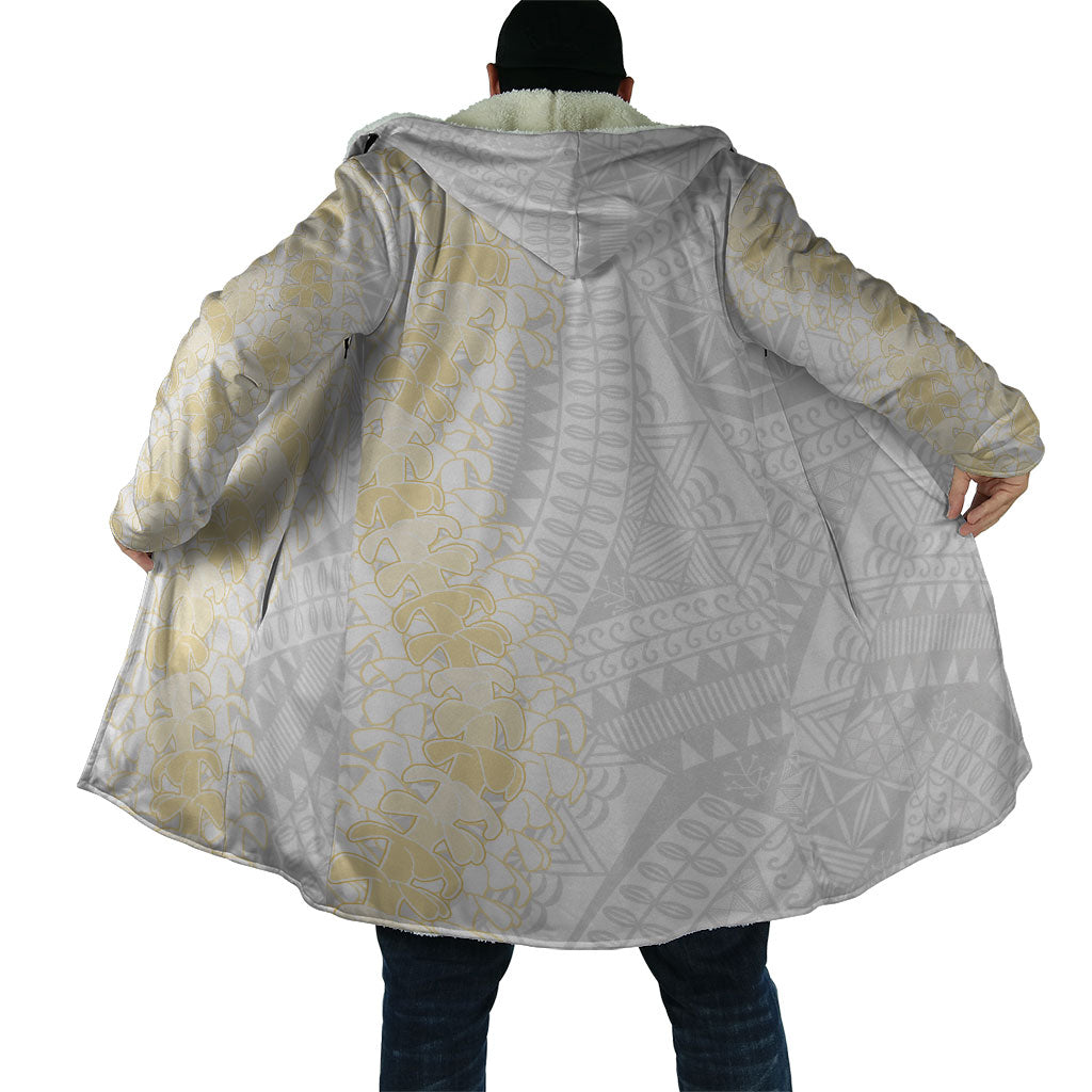 Niue White Sunday Cloak Niuean Hiapo With Puakenikeni Lei LT05 - Polynesian Pride