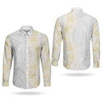 Niue White Sunday Couples Matching Off Shoulder Maxi Dress and Long Sleeve Button Shirt Niuean Hiapo With Puakenikeni Lei LT05 - Polynesian Pride