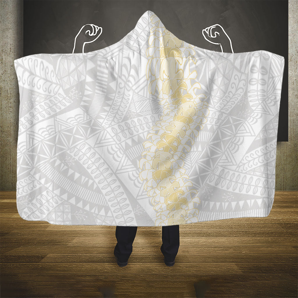 Niue White Sunday Hooded Blanket Niuean Hiapo With Puakenikeni Lei LT05 - Polynesian Pride