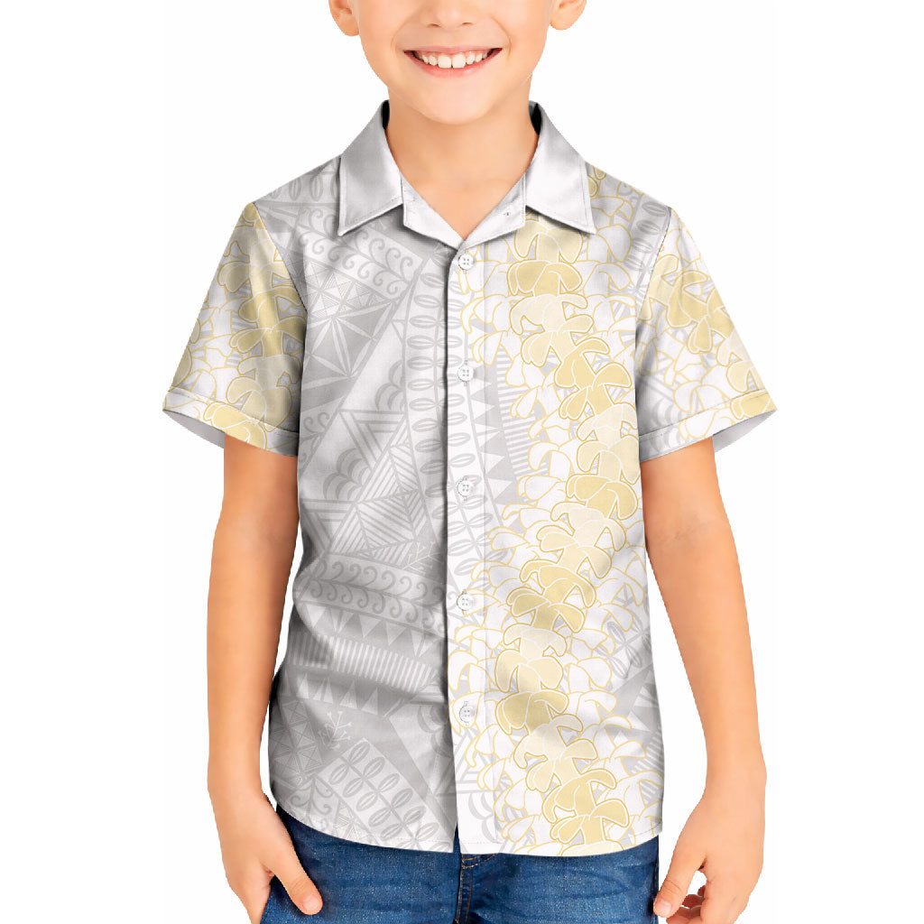Niue White Sunday Kid Hawaiian Shirt Niuean Hiapo With Puakenikeni Lei LT05 Kid White - Polynesian Pride