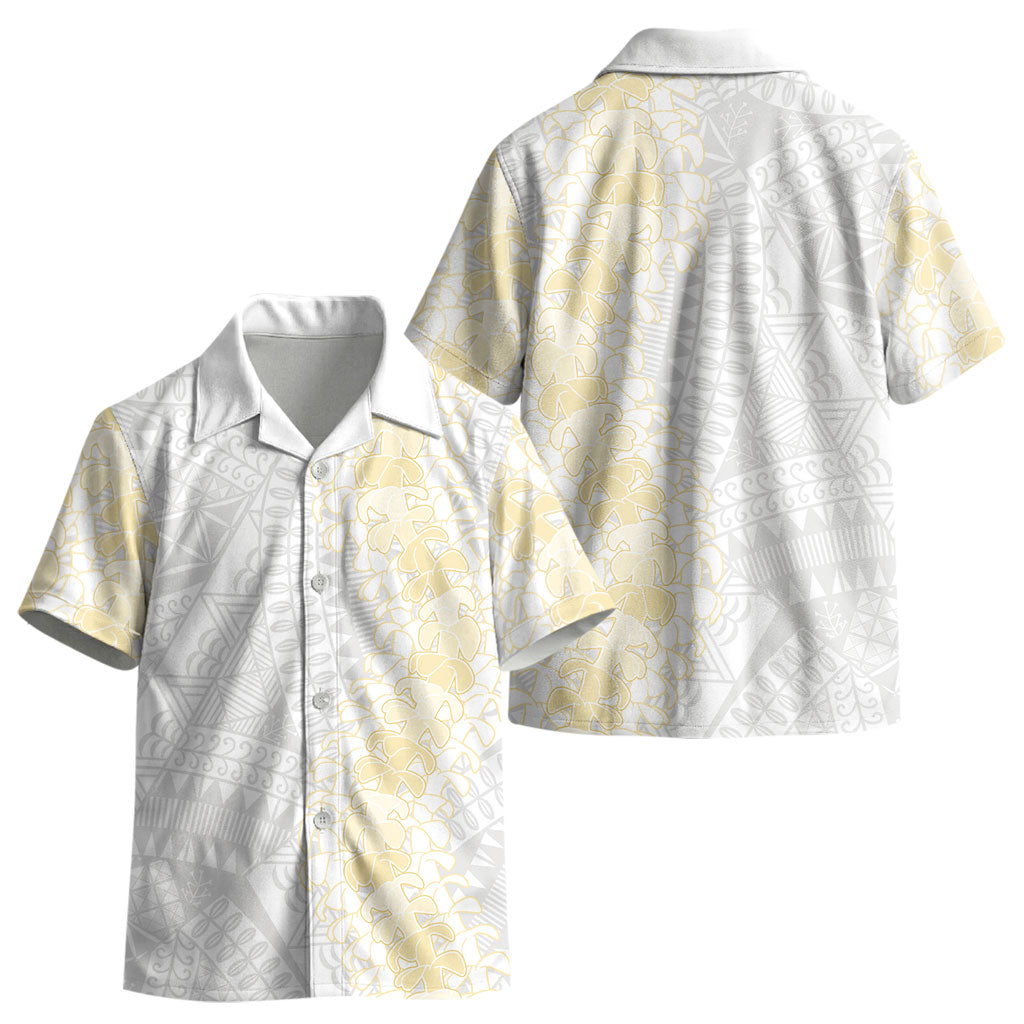 Niue White Sunday Kid Hawaiian Shirt Niuean Hiapo With Puakenikeni Lei LT05 - Polynesian Pride