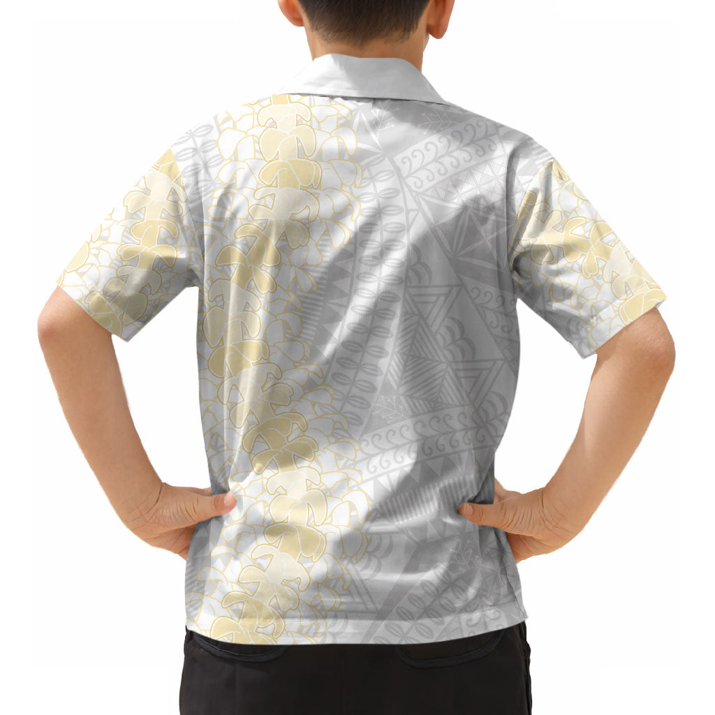 Niue White Sunday Kid Hawaiian Shirt Niuean Hiapo With Puakenikeni Lei LT05 - Polynesian Pride