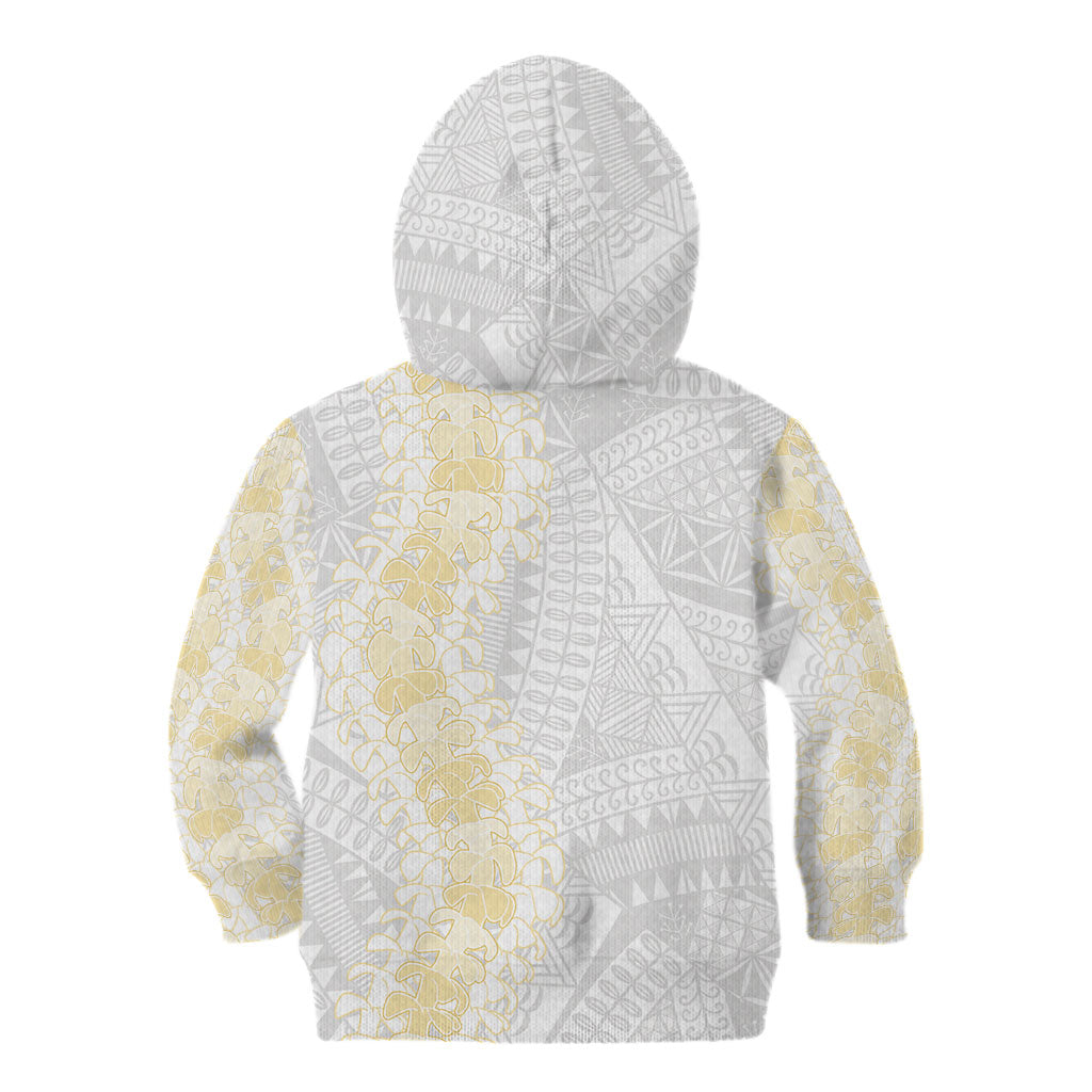 Niue White Sunday Kid Hoodie Niuean Hiapo With Puakenikeni Lei LT05 - Polynesian Pride
