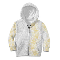 Niue White Sunday Kid Hoodie Niuean Hiapo With Puakenikeni Lei LT05 Zip Hoodie White - Polynesian Pride