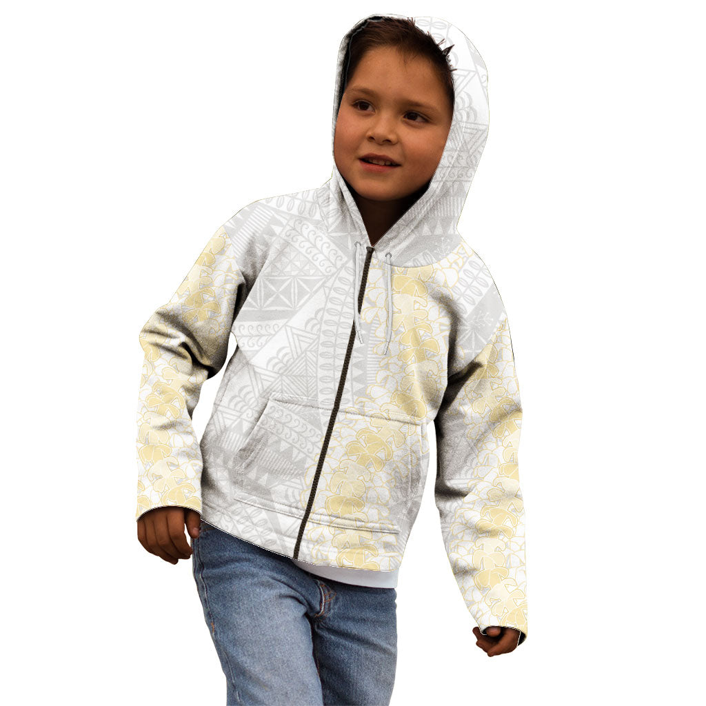 Niue White Sunday Kid Hoodie Niuean Hiapo With Puakenikeni Lei LT05 - Polynesian Pride
