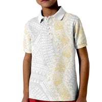Niue White Sunday Kid Polo Shirt Niuean Hiapo With Puakenikeni Lei LT05 Kid White - Polynesian Pride