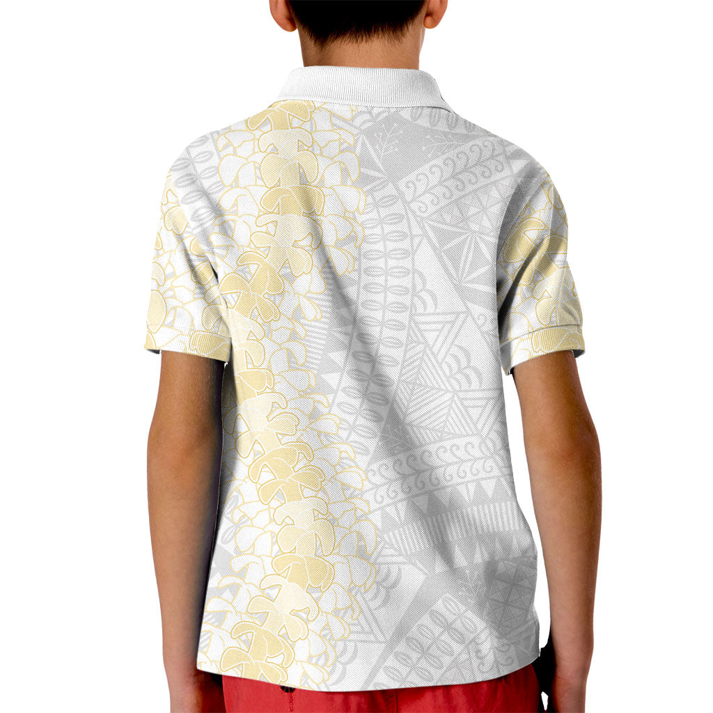 Niue White Sunday Kid Polo Shirt Niuean Hiapo With Puakenikeni Lei LT05 - Polynesian Pride