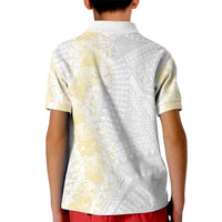 Niue White Sunday Kid Polo Shirt Niuean Hiapo With Puakenikeni Lei LT05 - Polynesian Pride
