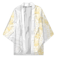Niue White Sunday Kimono Niuean Hiapo With Puakenikeni Lei LT05 Unisex White - Polynesian Pride