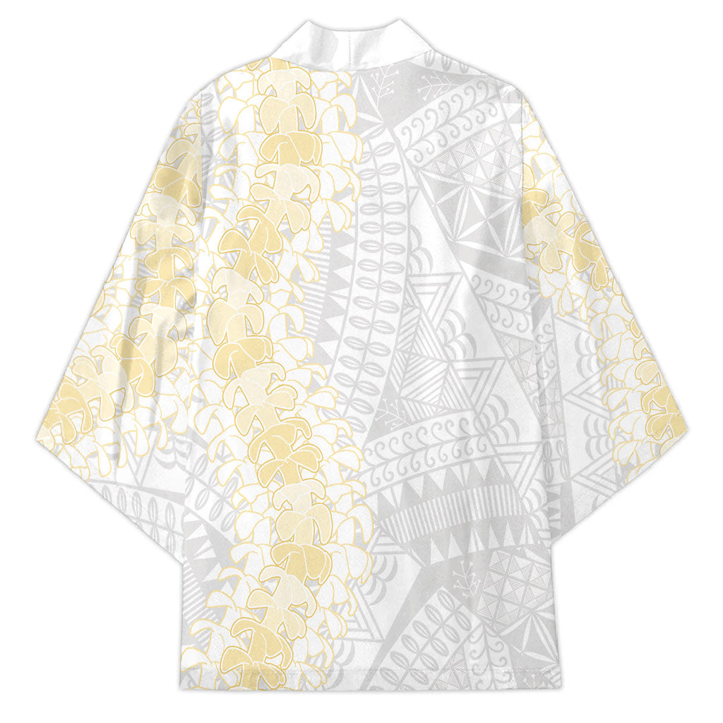 Niue White Sunday Kimono Niuean Hiapo With Puakenikeni Lei LT05 - Polynesian Pride