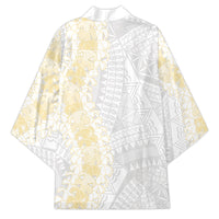 Niue White Sunday Kimono Niuean Hiapo With Puakenikeni Lei LT05 - Polynesian Pride