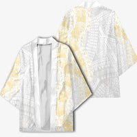 Niue White Sunday Kimono Niuean Hiapo With Puakenikeni Lei LT05 - Polynesian Pride