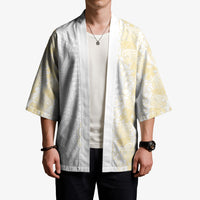 Niue White Sunday Kimono Niuean Hiapo With Puakenikeni Lei LT05 - Polynesian Pride