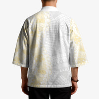 Niue White Sunday Kimono Niuean Hiapo With Puakenikeni Lei LT05 - Polynesian Pride