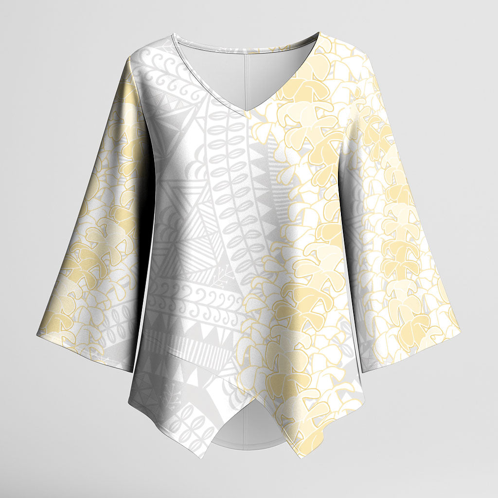 Niue White Sunday Kimono Sleeve Blouse Niuean Hiapo With Puakenikeni Lei LT05 Female White - Polynesian Pride