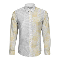 Niue White Sunday Long Sleeve Button Shirt Niuean Hiapo With Puakenikeni Lei LT05 Unisex White - Polynesian Pride