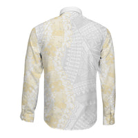 Niue White Sunday Long Sleeve Button Shirt Niuean Hiapo With Puakenikeni Lei LT05 - Polynesian Pride