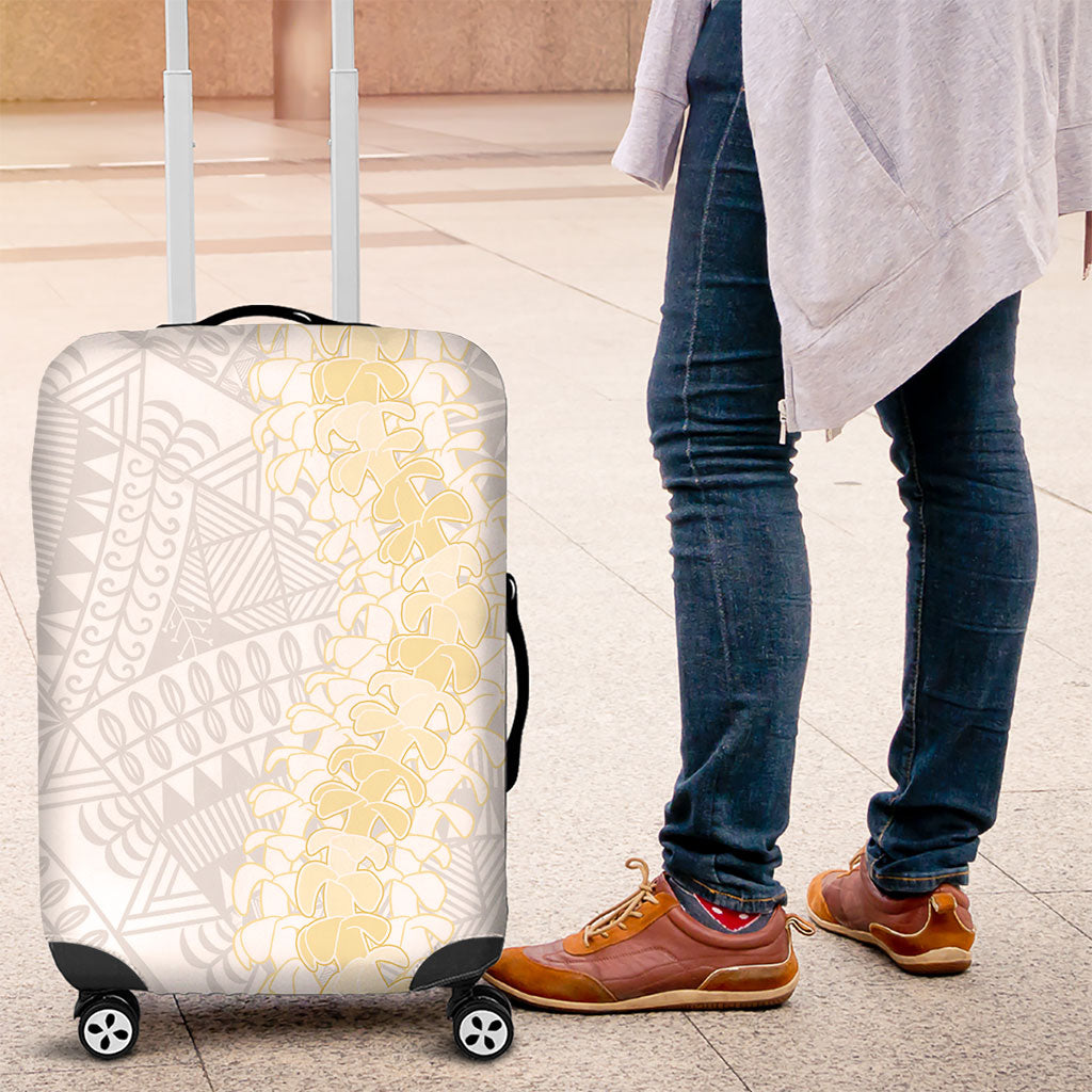 Niue White Sunday Luggage Cover Niuean Hiapo With Puakenikeni Lei LT05 White - Polynesian Pride
