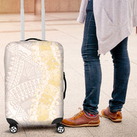 Niue White Sunday Luggage Cover Niuean Hiapo With Puakenikeni Lei LT05 White - Polynesian Pride