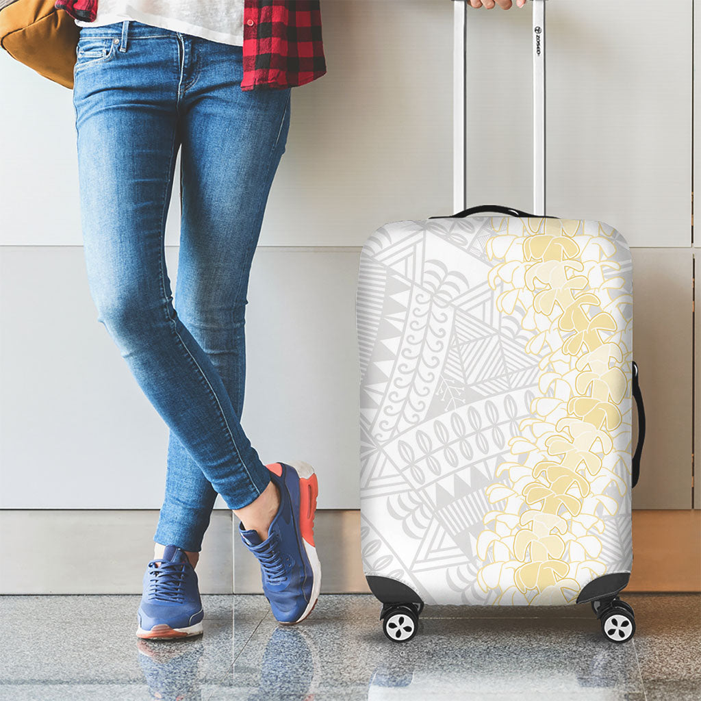 Niue White Sunday Luggage Cover Niuean Hiapo With Puakenikeni Lei LT05 - Polynesian Pride
