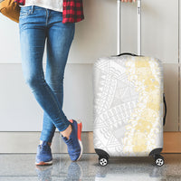 Niue White Sunday Luggage Cover Niuean Hiapo With Puakenikeni Lei LT05 - Polynesian Pride