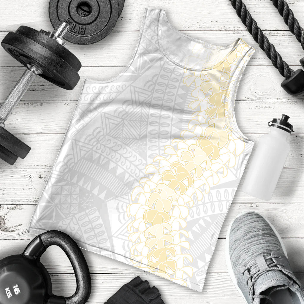 Niue White Sunday Men Tank Top Niuean Hiapo With Puakenikeni Lei LT05 - Polynesian Pride