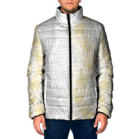 Niue White Sunday Padded Jacket Niuean Hiapo With Puakenikeni Lei LT05 Men White - Polynesian Pride