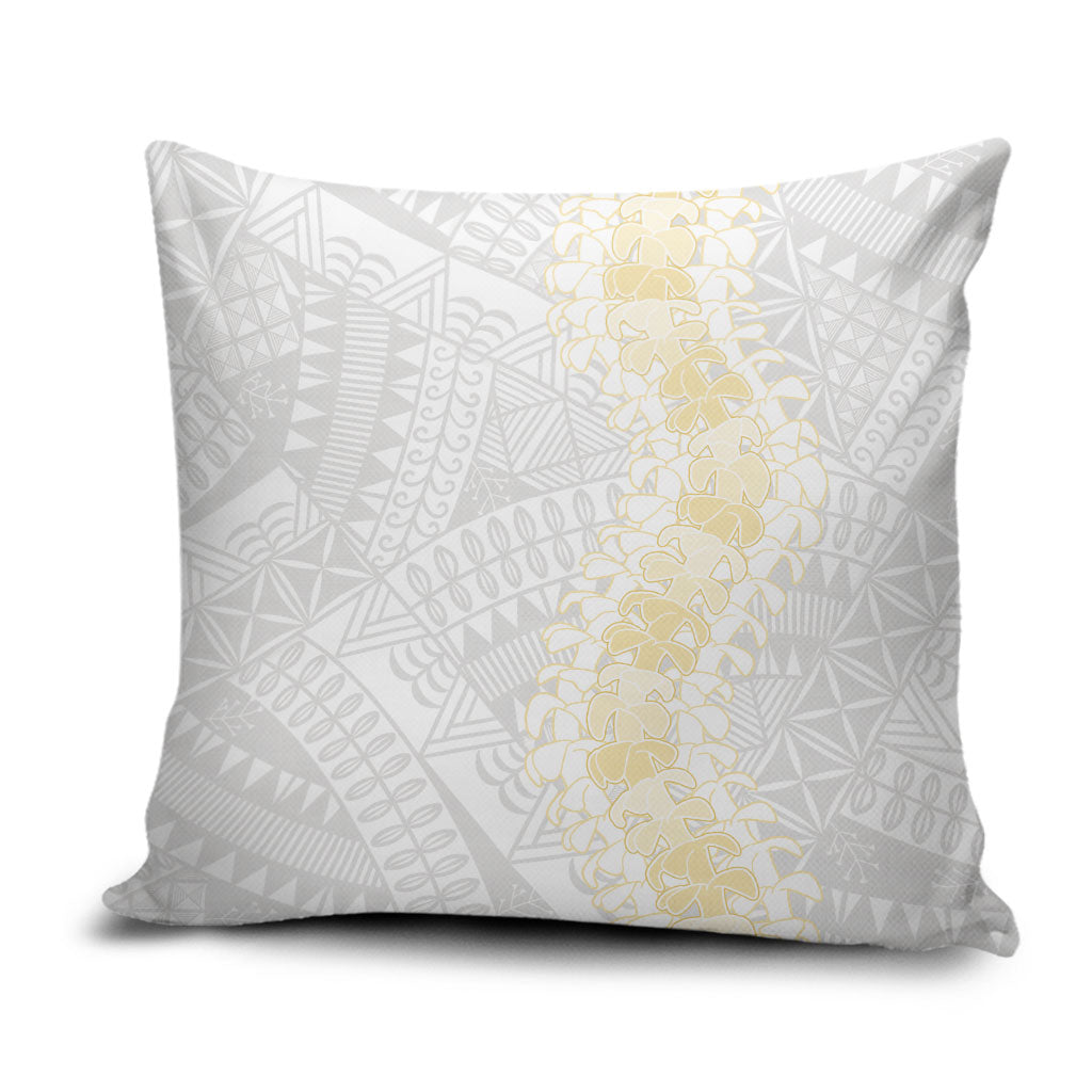 Niue White Sunday Pillow Cover Niuean Hiapo With Puakenikeni Lei LT05 White - Polynesian Pride