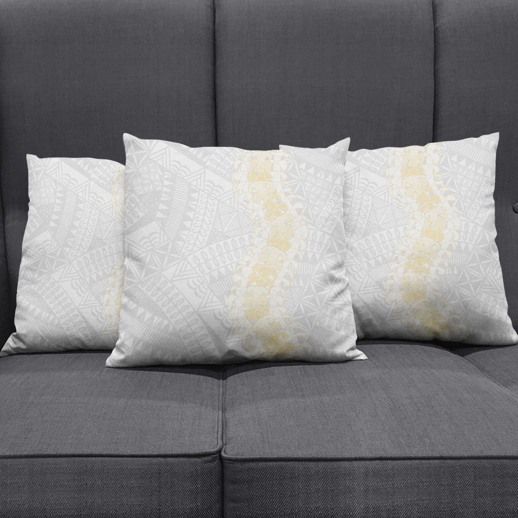 Niue White Sunday Pillow Cover Niuean Hiapo With Puakenikeni Lei LT05 - Polynesian Pride