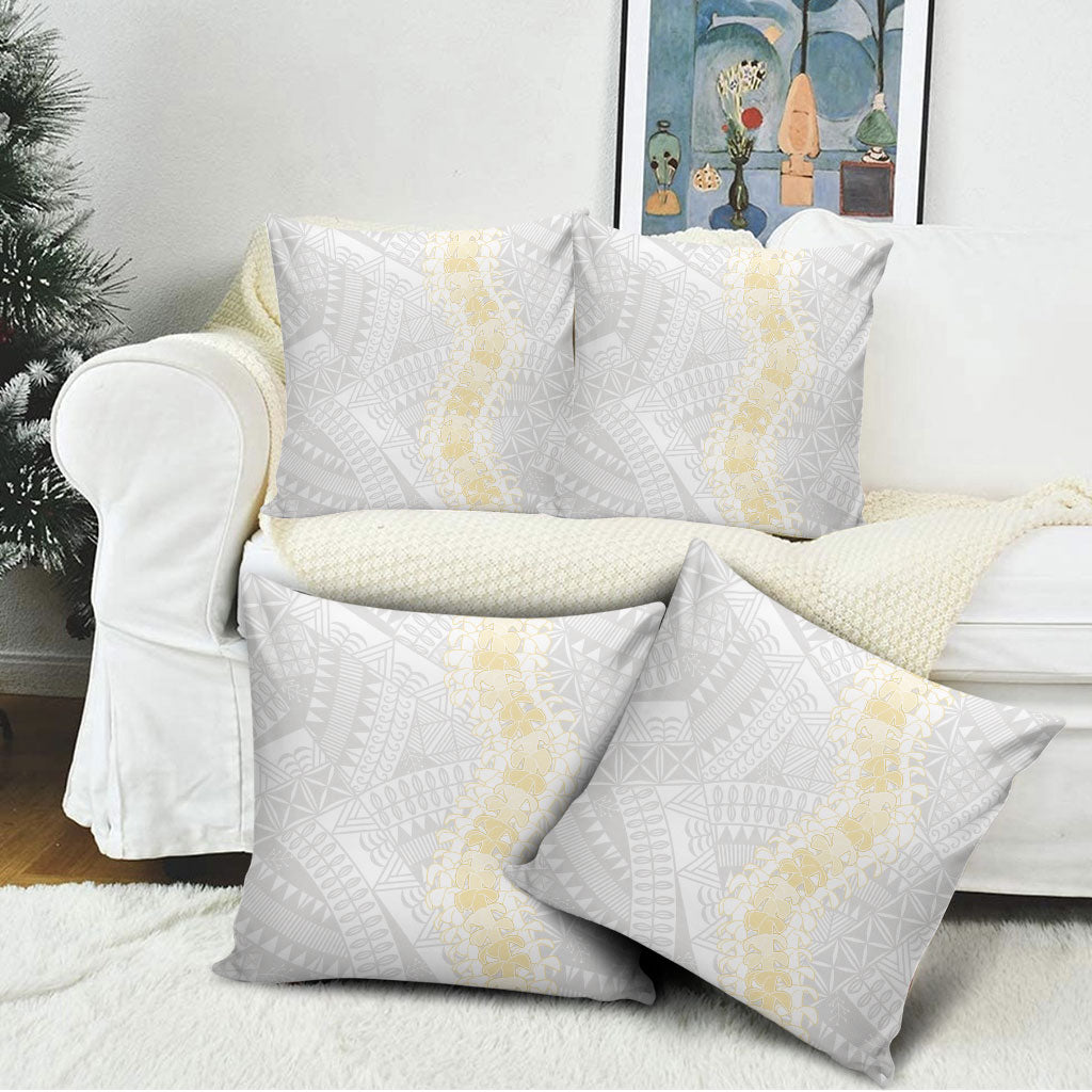 Niue White Sunday Pillow Cover Niuean Hiapo With Puakenikeni Lei LT05 - Polynesian Pride