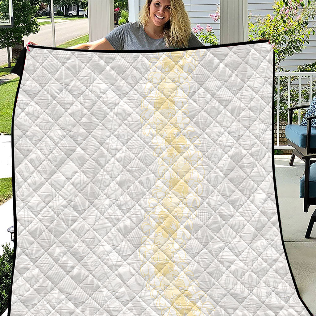 Niue White Sunday Quilt Niuean Hiapo With Puakenikeni Lei LT05 White - Polynesian Pride
