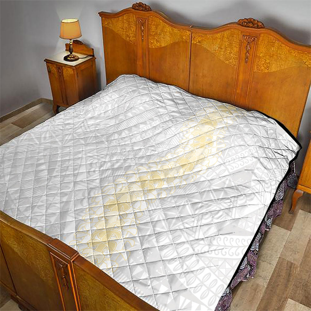 Niue White Sunday Quilt Niuean Hiapo With Puakenikeni Lei LT05 - Polynesian Pride