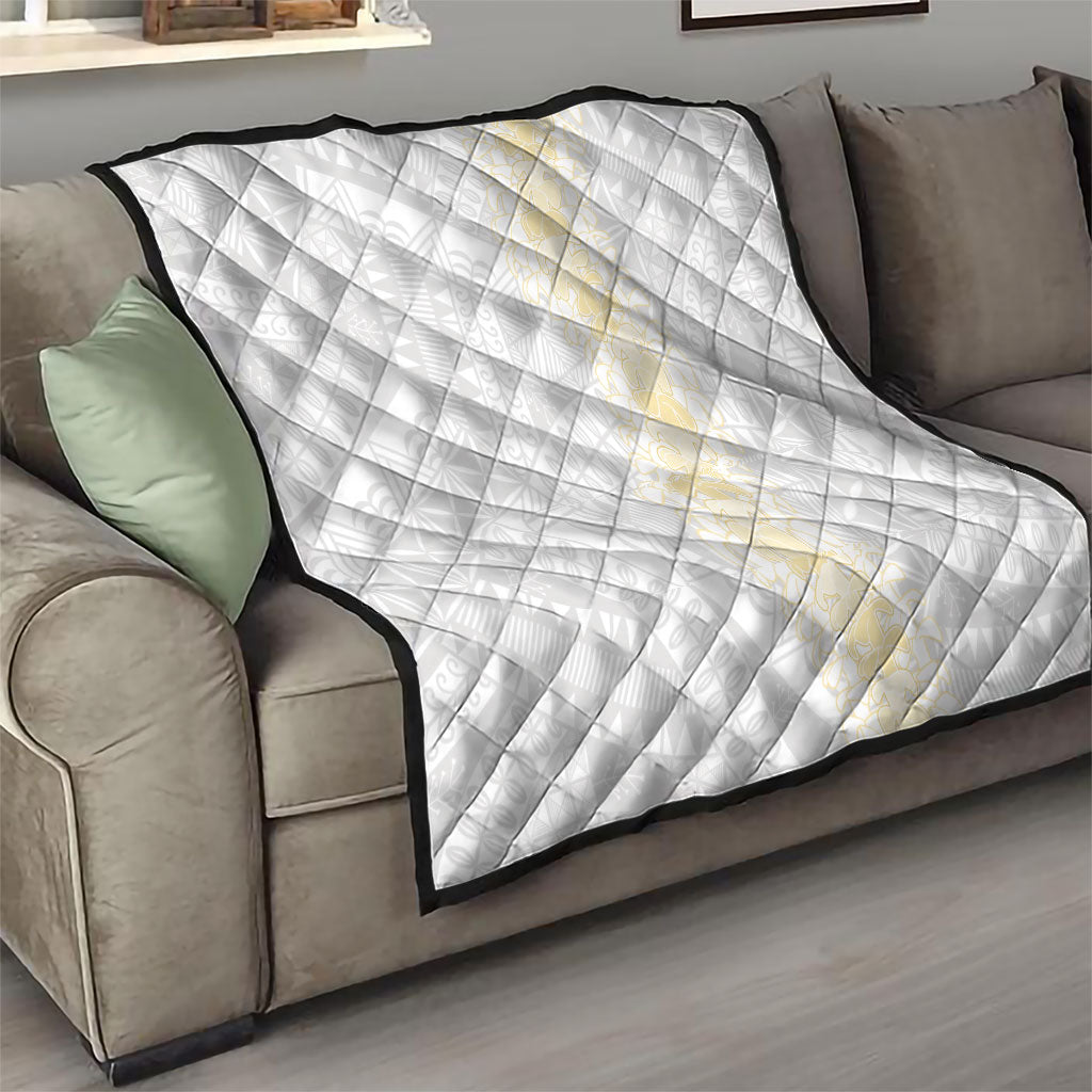 Niue White Sunday Quilt Niuean Hiapo With Puakenikeni Lei LT05 - Polynesian Pride