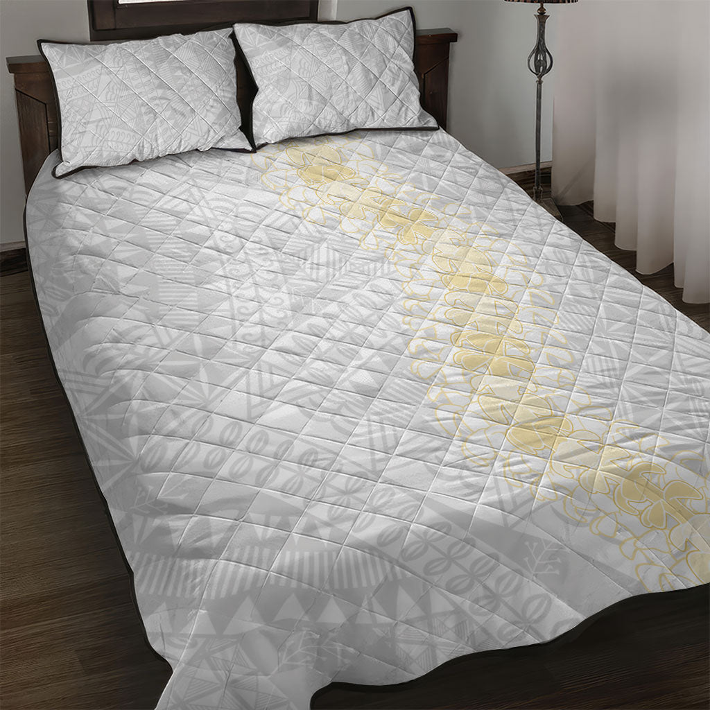 Niue White Sunday Quilt Bed Set Niuean Hiapo With Puakenikeni Lei LT05 White - Polynesian Pride