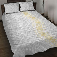 Niue White Sunday Quilt Bed Set Niuean Hiapo With Puakenikeni Lei LT05 White - Polynesian Pride