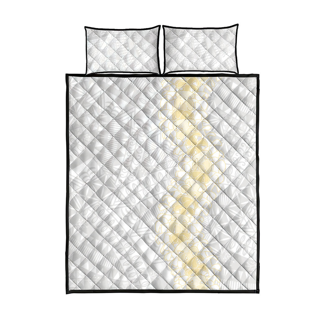 Niue White Sunday Quilt Bed Set Niuean Hiapo With Puakenikeni Lei LT05 - Polynesian Pride