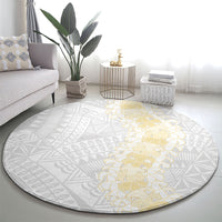 Niue White Sunday Round Carpet Niuean Hiapo With Puakenikeni Lei LT05 - Polynesian Pride