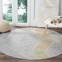 Niue White Sunday Round Carpet Niuean Hiapo With Puakenikeni Lei LT05 - Polynesian Pride