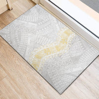 Niue White Sunday Rubber Doormat Niuean Hiapo With Puakenikeni Lei LT05 - Polynesian Pride