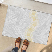 Niue White Sunday Rubber Doormat Niuean Hiapo With Puakenikeni Lei LT05 - Polynesian Pride