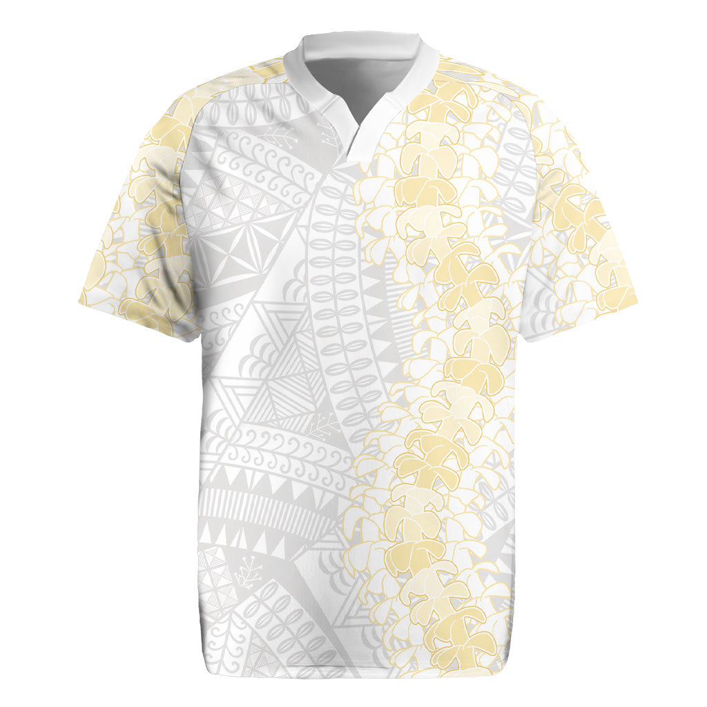 Niue White Sunday Rugby Jersey Niuean Hiapo With Puakenikeni Lei LT05 White - Polynesian Pride