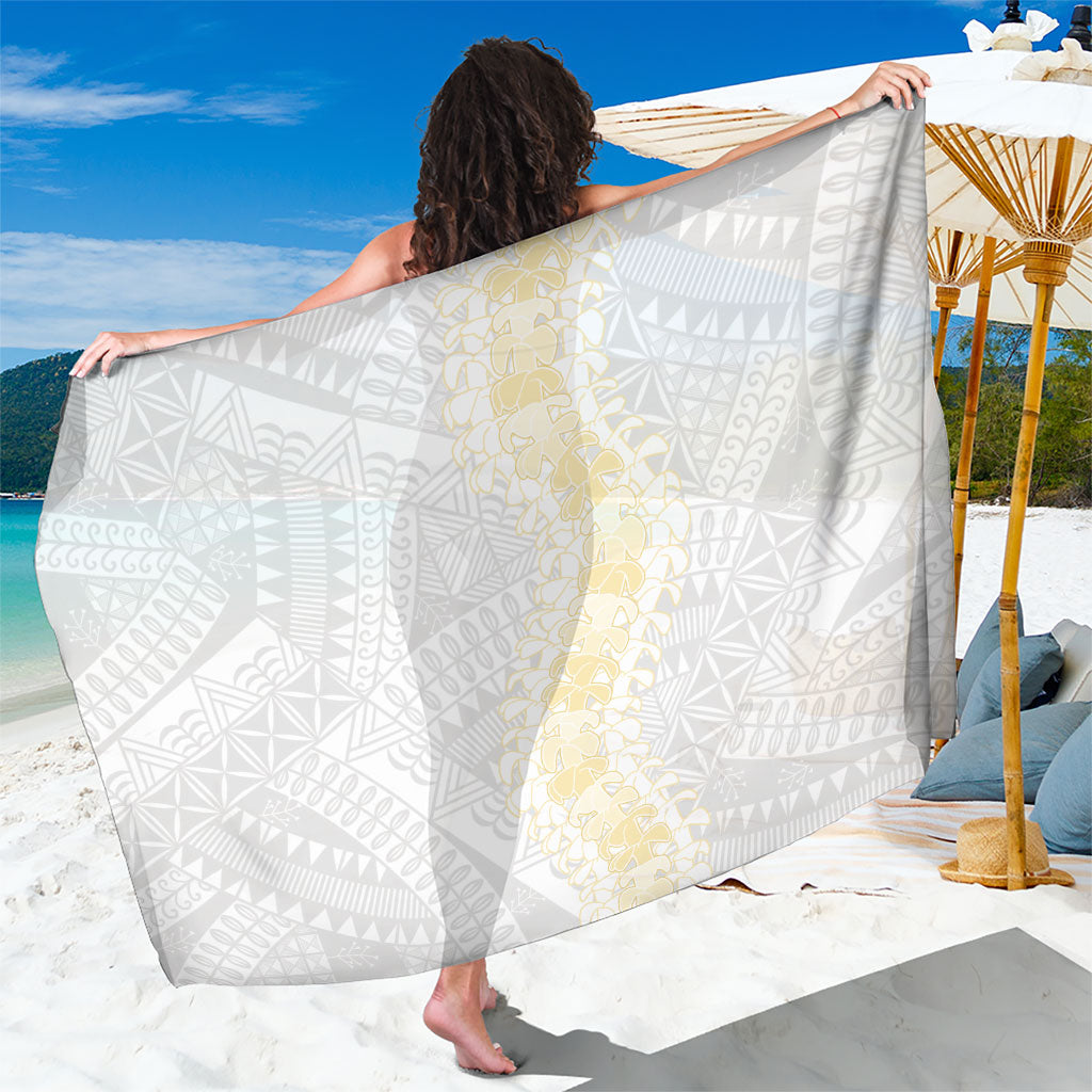 Niue White Sunday Sarong Niuean Hiapo With Puakenikeni Lei LT05 One Size 44 x 66 inches White - Polynesian Pride