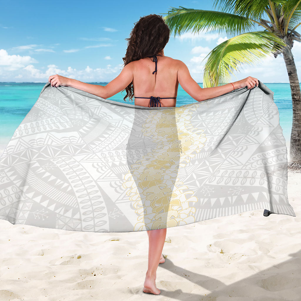 Niue White Sunday Sarong Niuean Hiapo With Puakenikeni Lei LT05 - Polynesian Pride