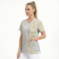 Niue White Sunday Scrub Top Niuean Hiapo With Puakenikeni Lei LT05 - Polynesian Pride