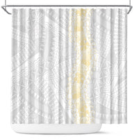 Niue White Sunday Shower Curtain Niuean Hiapo With Puakenikeni Lei LT05 White - Polynesian Pride
